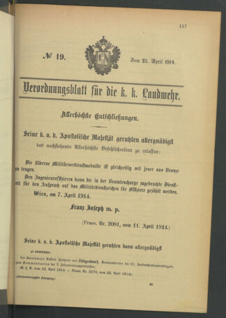 Verordnungsblatt für die Kaiserlich-Königliche Landwehr 19140425 Seite: 1