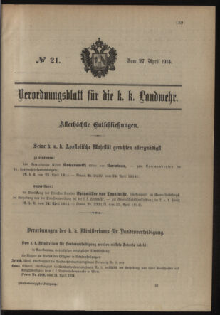 Verordnungsblatt für die Kaiserlich-Königliche Landwehr 19140427 Seite: 27