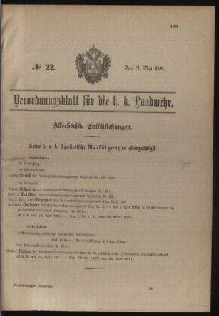 Verordnungsblatt für die Kaiserlich-Königliche Landwehr 19140502 Seite: 1