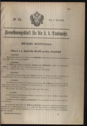 Verordnungsblatt für die Kaiserlich-Königliche Landwehr 19140509 Seite: 1