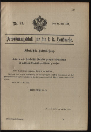 Verordnungsblatt für die Kaiserlich-Königliche Landwehr 19140514 Seite: 1