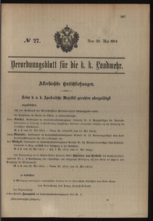 Verordnungsblatt für die Kaiserlich-Königliche Landwehr 19140530 Seite: 1