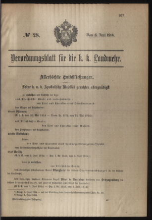 Verordnungsblatt für die Kaiserlich-Königliche Landwehr 19140606 Seite: 1