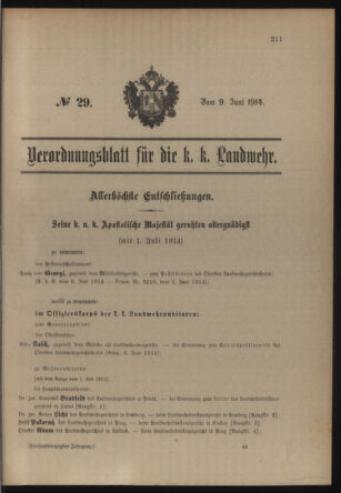 Verordnungsblatt für die Kaiserlich-Königliche Landwehr 19140609 Seite: 1