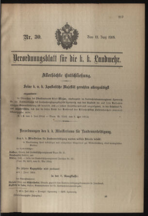 Verordnungsblatt für die Kaiserlich-Königliche Landwehr 19140613 Seite: 1