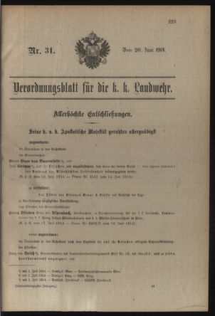 Verordnungsblatt für die Kaiserlich-Königliche Landwehr 19140620 Seite: 1