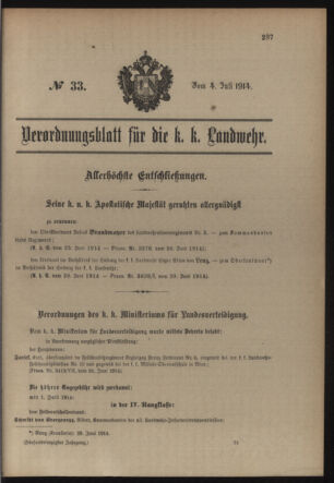 Verordnungsblatt für die Kaiserlich-Königliche Landwehr 19140704 Seite: 1