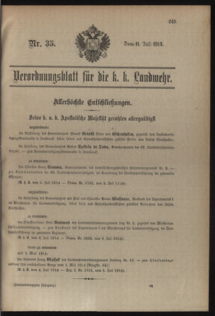 Verordnungsblatt für die Kaiserlich-Königliche Landwehr 19140711 Seite: 1