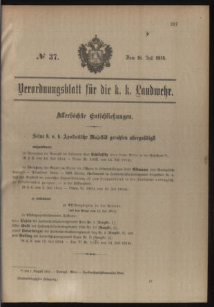 Verordnungsblatt für die Kaiserlich-Königliche Landwehr 19140718 Seite: 1