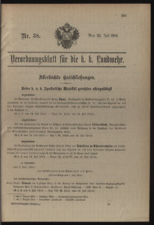 Verordnungsblatt für die Kaiserlich-Königliche Landwehr 19140725 Seite: 1