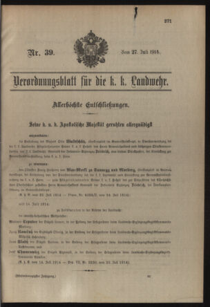 Verordnungsblatt für die Kaiserlich-Königliche Landwehr 19140727 Seite: 1