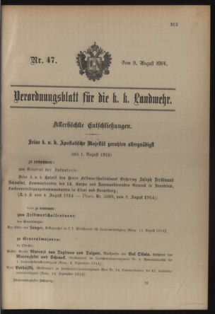 Verordnungsblatt für die Kaiserlich-Königliche Landwehr 19140809 Seite: 1