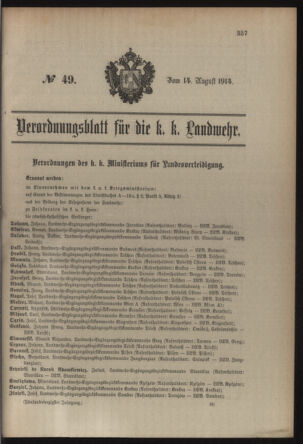 Verordnungsblatt für die Kaiserlich-Königliche Landwehr 19140814 Seite: 1