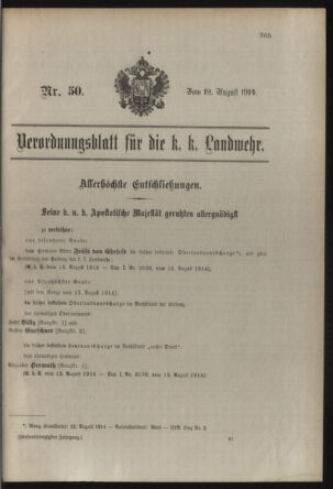 Verordnungsblatt für die Kaiserlich-Königliche Landwehr 19140819 Seite: 1