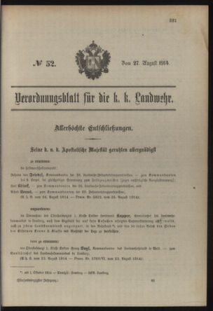 Verordnungsblatt für die Kaiserlich-Königliche Landwehr 19140827 Seite: 1