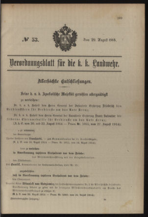 Verordnungsblatt für die Kaiserlich-Königliche Landwehr 19140829 Seite: 1