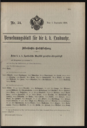 Verordnungsblatt für die Kaiserlich-Königliche Landwehr 19140901 Seite: 1