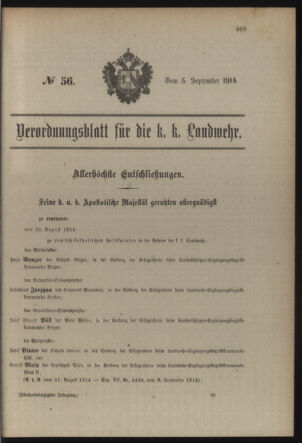 Verordnungsblatt für die Kaiserlich-Königliche Landwehr 19140905 Seite: 1