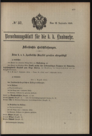 Verordnungsblatt für die Kaiserlich-Königliche Landwehr 19140912 Seite: 1