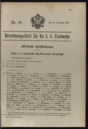 Verordnungsblatt für die Kaiserlich-Königliche Landwehr 19140919 Seite: 1