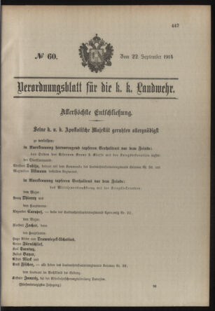 Verordnungsblatt für die Kaiserlich-Königliche Landwehr 19140922 Seite: 1