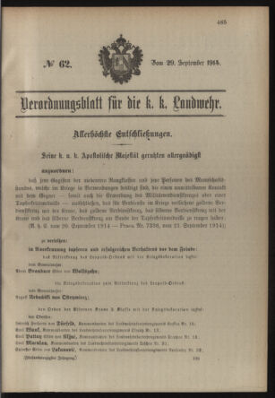 Verordnungsblatt für die Kaiserlich-Königliche Landwehr 19140929 Seite: 1