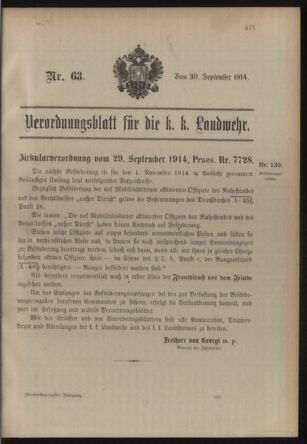 Verordnungsblatt für die Kaiserlich-Königliche Landwehr 19140930 Seite: 1