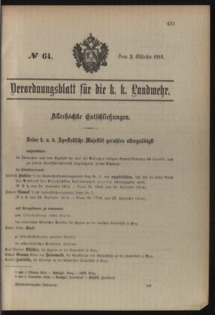 Verordnungsblatt für die Kaiserlich-Königliche Landwehr 19141003 Seite: 1