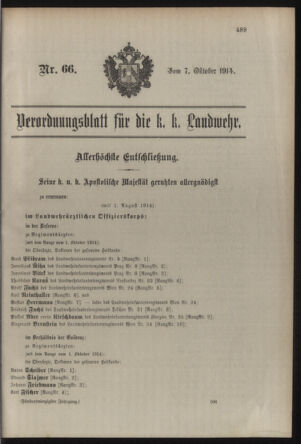 Verordnungsblatt für die Kaiserlich-Königliche Landwehr 19141007 Seite: 1