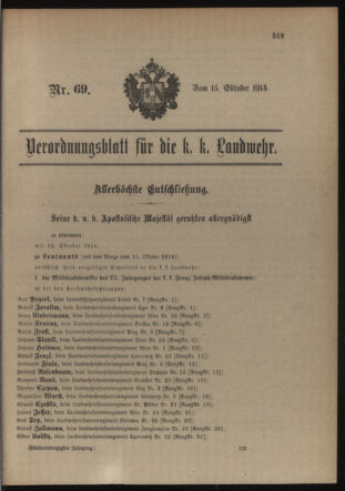 Verordnungsblatt für die Kaiserlich-Königliche Landwehr 19141015 Seite: 1