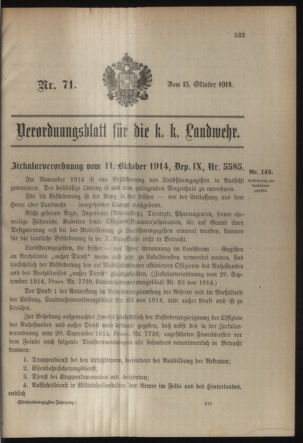 Verordnungsblatt für die Kaiserlich-Königliche Landwehr 19141015 Seite: 15