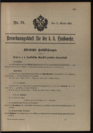 Verordnungsblatt für die Kaiserlich-Königliche Landwehr 19141017 Seite: 1