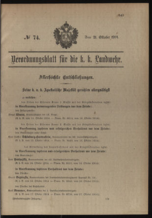 Verordnungsblatt für die Kaiserlich-Königliche Landwehr 19141021 Seite: 1