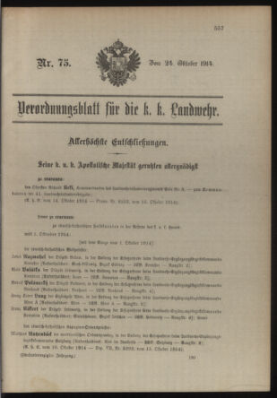 Verordnungsblatt für die Kaiserlich-Königliche Landwehr 19141024 Seite: 1