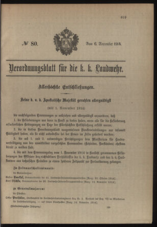 Verordnungsblatt für die Kaiserlich-Königliche Landwehr 19141106 Seite: 1