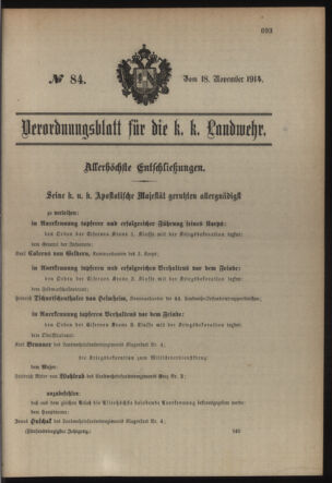 Verordnungsblatt für die Kaiserlich-Königliche Landwehr 19141118 Seite: 1