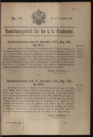 Verordnungsblatt für die Kaiserlich-Königliche Landwehr 19141121 Seite: 1