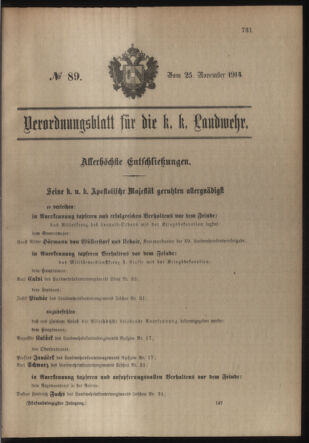 Verordnungsblatt für die Kaiserlich-Königliche Landwehr 19141125 Seite: 1