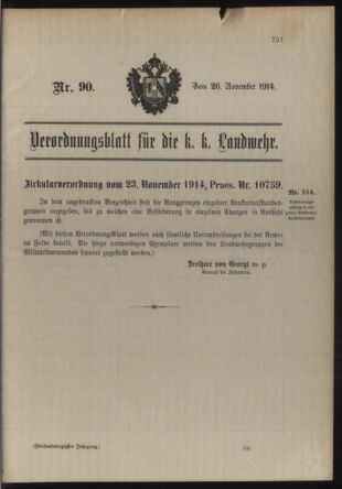 Verordnungsblatt für die Kaiserlich-Königliche Landwehr 19141126 Seite: 1