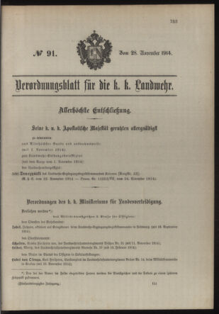 Verordnungsblatt für die Kaiserlich-Königliche Landwehr 19141128 Seite: 1