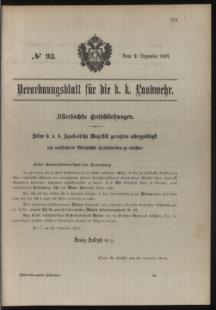 Verordnungsblatt für die Kaiserlich-Königliche Landwehr 19141202 Seite: 1