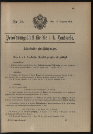 Verordnungsblatt für die Kaiserlich-Königliche Landwehr 19141212 Seite: 1