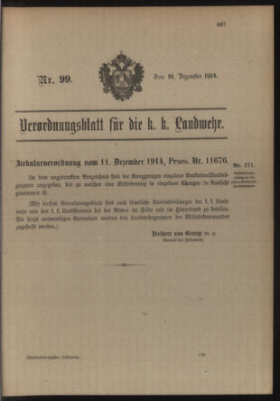 Verordnungsblatt für die Kaiserlich-Königliche Landwehr 19141218 Seite: 1