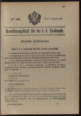 Verordnungsblatt für die Kaiserlich-Königliche Landwehr 19141219 Seite: 1