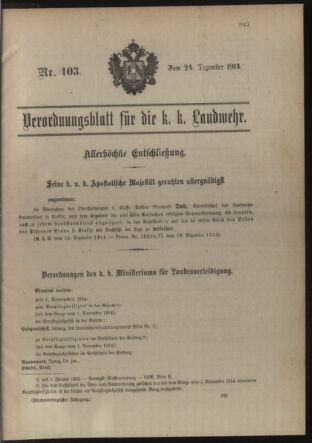 Verordnungsblatt für die Kaiserlich-Königliche Landwehr 19141224 Seite: 1