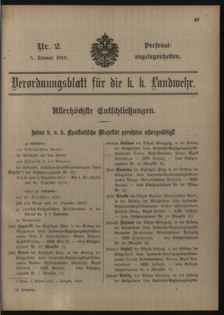 Verordnungsblatt für die Kaiserlich-Königliche Landwehr 19180105 Seite: 49