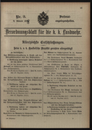 Verordnungsblatt für die Kaiserlich-Königliche Landwehr 19180109 Seite: 1