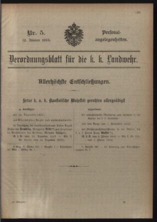 Verordnungsblatt für die Kaiserlich-Königliche Landwehr 19180112 Seite: 47