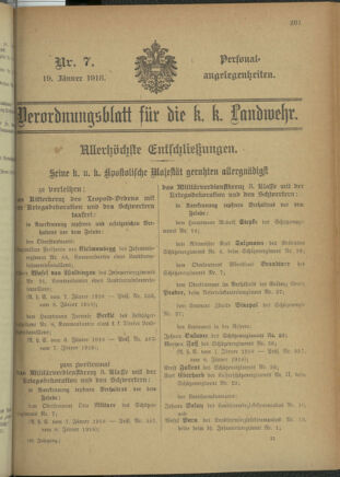 Verordnungsblatt für die Kaiserlich-Königliche Landwehr 19180119 Seite: 1