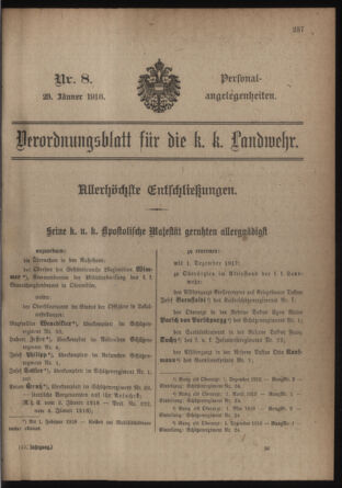 Verordnungsblatt für die Kaiserlich-Königliche Landwehr 19180123 Seite: 1